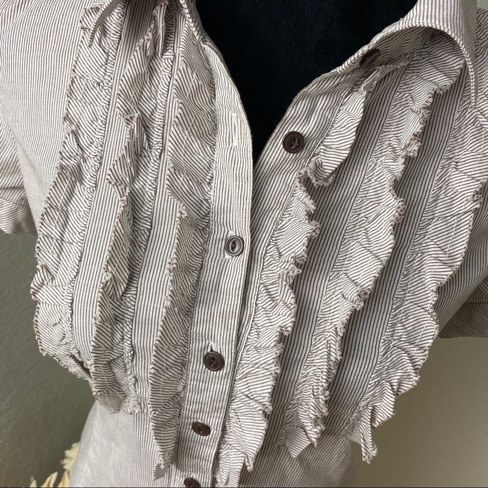 Gray Pinstripe Button-Down Ruffle Detail - Picture 5 of 8